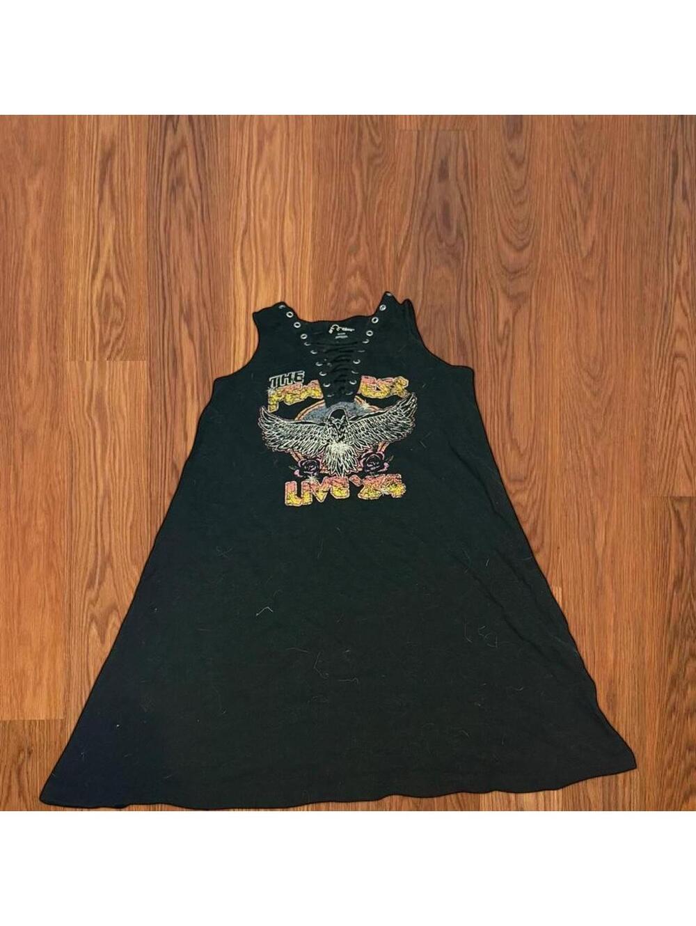 Vintage Feegees Live 84 Lace Up Graphic Shirt Womens 14 Black Sleeveless Retro